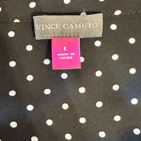 Vince Camuto Polka Dot V-Neck Women’s Blouse Rich Black Size Large Long Sleeves - Picture 5 of 12